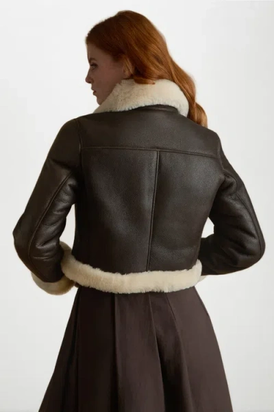 Furniq Uk Llc Leather Shearling Jacket In Brown