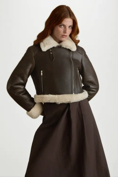 Furniq Uk Llc Leather Shearling Jacket In Brown