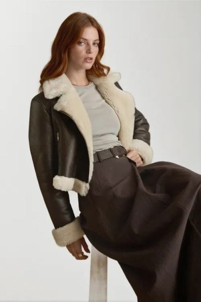 Furniq Uk Llc Leather Shearling Jacket In Brown