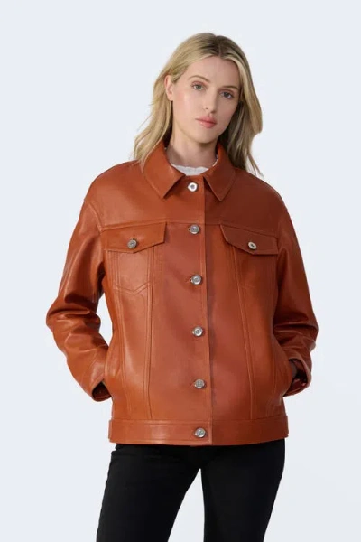Furniq Uk Bobbie Leather Shirt Jacket In Brown