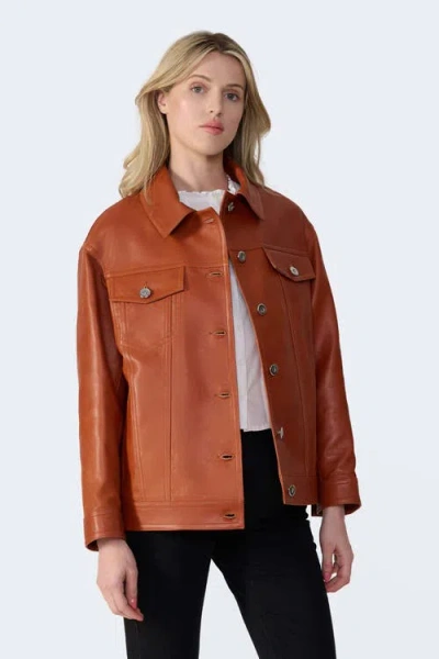 Furniq Uk Bobbie Leather Shirt Jacket In Brown