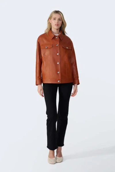 Furniq Uk Bobbie Leather Shirt Jacket In Brown