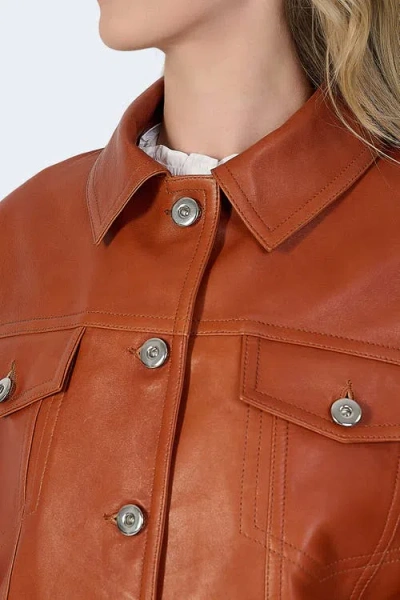 Furniq Uk Bobbie Leather Shirt Jacket In Brown