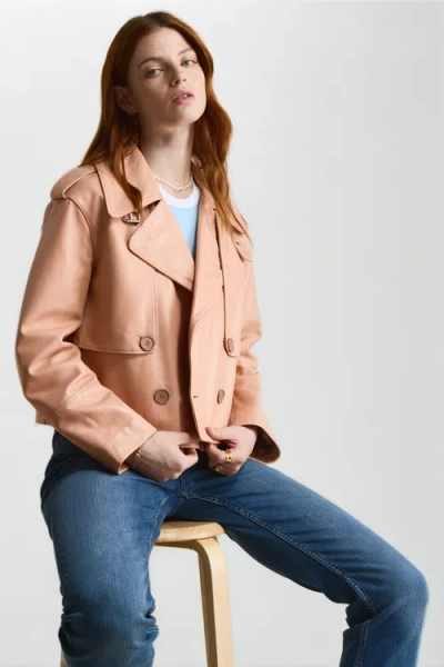 Furniq Uk Lola Leather Jacket In Orange