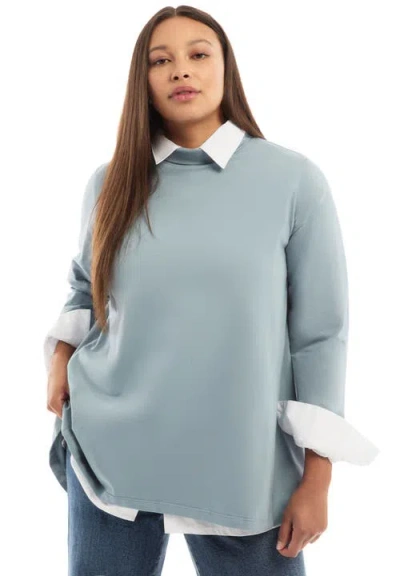 June + Vie One+only Mock-neck Tunic In Blue