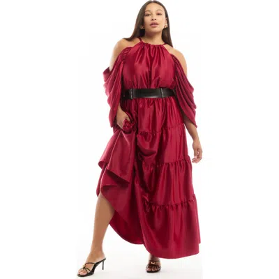 June + Vie Off-the-shoulder Halter Maxi Dress In White