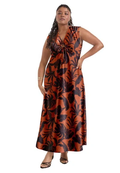 June + Vie Empire Waist Midi Dress In Orange