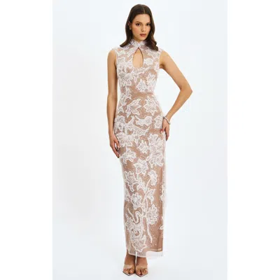 Miss Circle Tavia Beaded Teardrop Neckline Maxi Dress In White