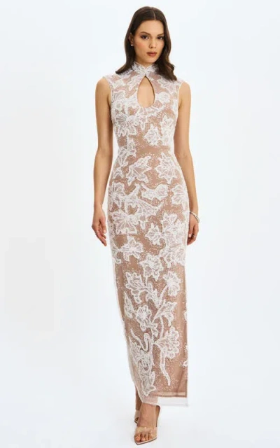 Miss Circle Tavia Beaded Teardrop Neckline Maxi Dress In White