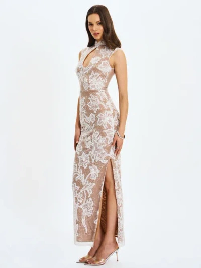 Miss Circle Tavia Beaded Teardrop Neckline Maxi Dress In White