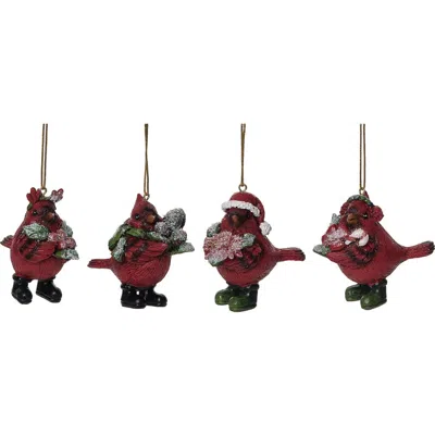 Transpac Multicolored Christmas Dressy Cardinal Ornament Set Of 4 In Multi
