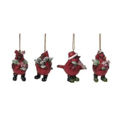 Transpac Multicolored Christmas Dressy Cardinal Ornament Set Of 4 In Multi