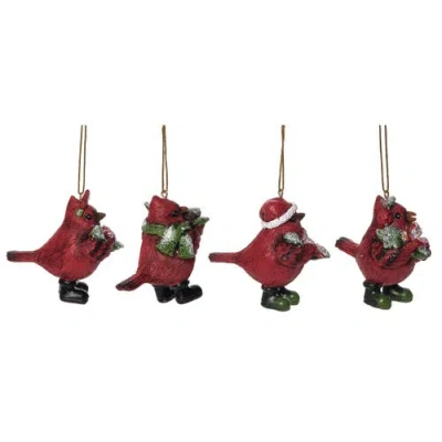 Transpac Multicolored Christmas Dressy Cardinal Ornament Set Of 4 In Multi