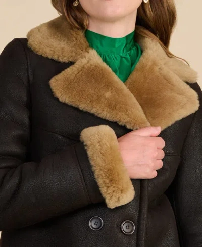 Furniq Uk Chelsea Shearling Peacoat In Brown