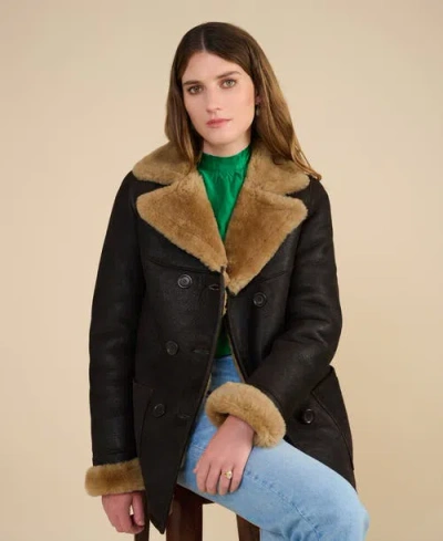 Furniq Uk Chelsea Shearling Peacoat In Brown