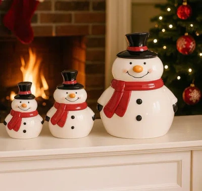 Transpac Dolomite Multicolor Chubby Snowman Decor Set Of 3 Christmas Figurines In Multi