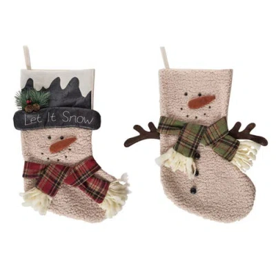 Transpac Plush Rustic Snowman Stocking Set Of 2 Christmas Decor In Multi