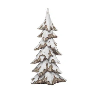 Transpac Off-white Christmas Snowy Tree Figurine Decorative Resin Sculpture In White