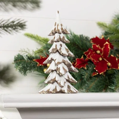 Transpac Off-white Christmas Snowy Tree Figurine Decorative Resin Sculpture In White