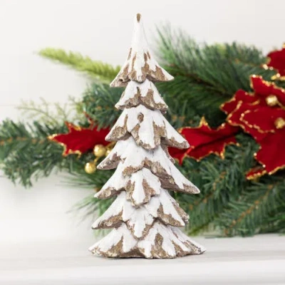 Transpac Off-white Christmas Snowy Tree Figurine Decorative Resin Sculpture In White