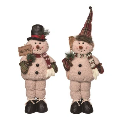 Transpac Plush Rustic Standing Snowman Set Of Two Christmas Decor In Multi