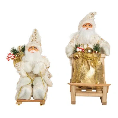 Transpac Elegant Metallic Santa Decor Set Of 2 Christmas Decorations In Multi