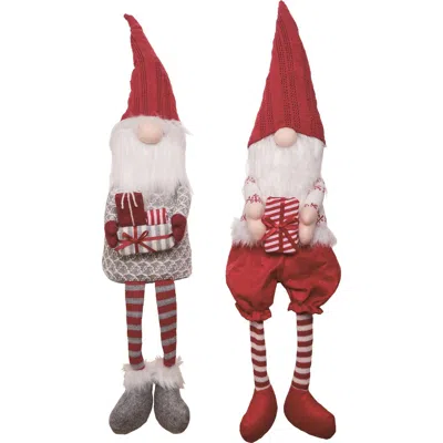 Transpac Plush Gnome Gift Shelf Sitter Set Of 2 Christmas Decor In Red