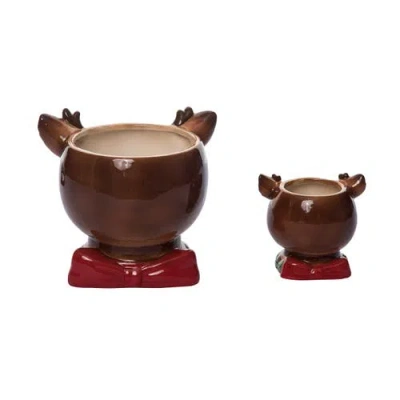 Transpac Dolomite Vintage Reindeer Snack Bowls Set Of 2 For Christmas In Multi