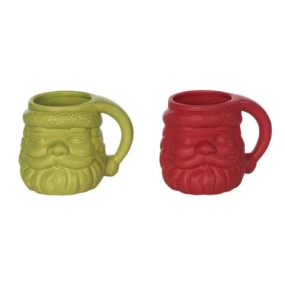 Transpac Ceramic Santa Mug Set Of 2 Holiday Drinkware For Christmas In Multi