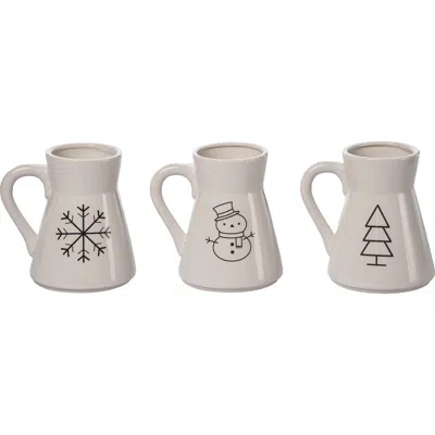 Transpac Dolomite Holiday Icon Mugs Set Of 3 Ceramic Drinkware For Christmas In White