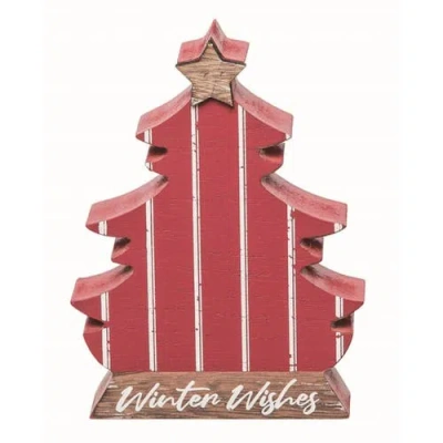 Transpac Wood Multicolored Christmas Ticking Stripe Tree Decor In Red