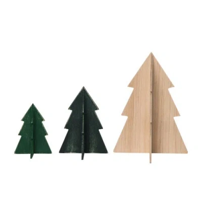 Transpac Multicolor Christmas Dimensional Trees Set Of 3 Decorative Figurines In Multi