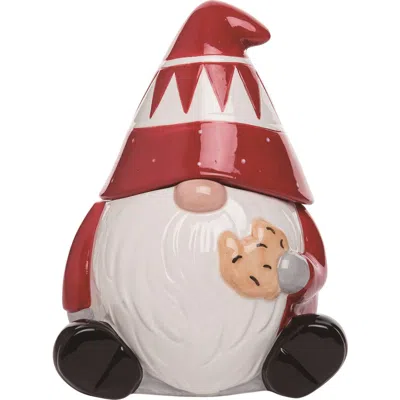 Transpac Dolomite Christmas Gnome Cookie Treat Jar Multicolor Decorative In Red