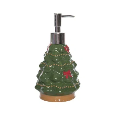 Transpac Dolomite Bow Tree Soap Dispenser Ceramic Christmas Decor In Multi