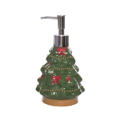 Transpac Dolomite Bow Tree Soap Dispenser Ceramic Christmas Decor In Multi