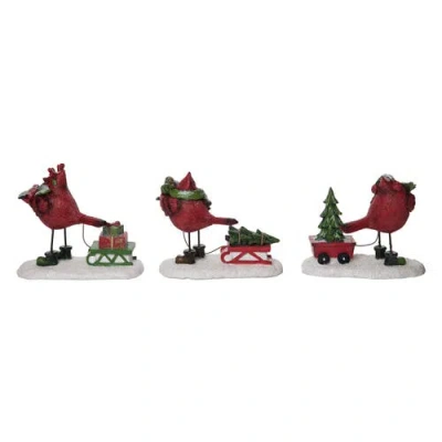 Transpac Resin Cardinal Carting Tree Set Of 3 Christmas Decorations In Multi