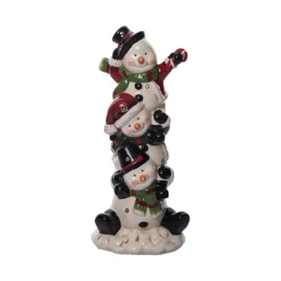 Transpac Dolomite Light Up Stacked Snowmen Decor With Music For Christmas In Multi