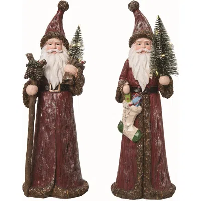 Transpac Large Resin Carved Santa And Tree Set Of 2 Christmas Decor In Red