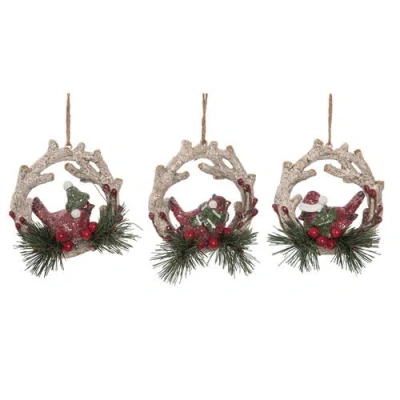 Transpac Resin Cardinal Wreath Ornament Set Of 3 Home Decorations In Multi