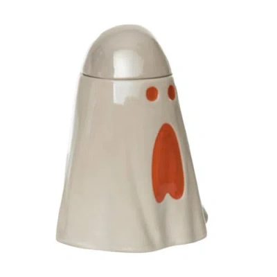 Transpac Iridescent Ghost Cookie Jar White Dolomite Halloween Decor In White