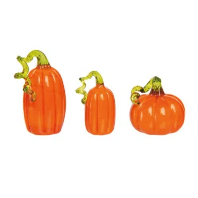 Transpac Glass Mini Orange Harvest Pumpkins Set Of 3 For Fall Decor In Orange