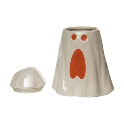 Transpac Iridescent Ghost Cookie Jar White Dolomite Halloween Decor In White