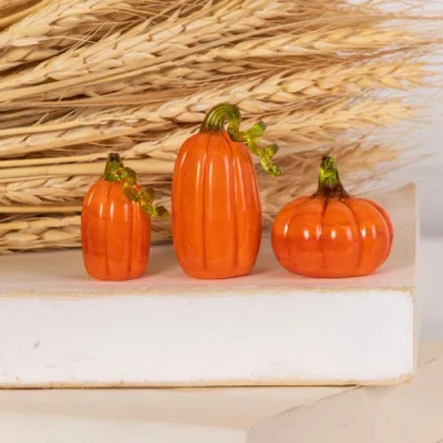 Transpac Glass Mini Orange Harvest Pumpkins Set Of 3 For Fall Decor In Orange