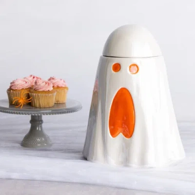 Transpac Iridescent Ghost Cookie Jar White Dolomite Halloween Decor In White