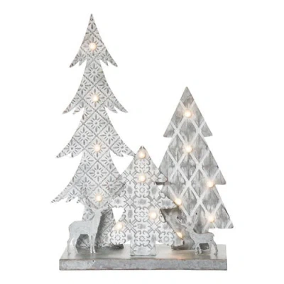 Transpac Silver Metal Light Up Rustic Christmas Scene Decor Tree Sculpture In Silver