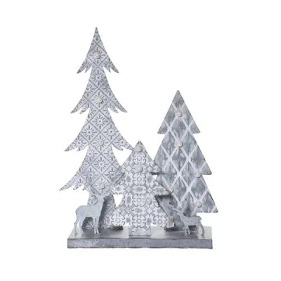 Transpac Silver Metal Light Up Rustic Christmas Scene Decor Tree Sculpture In Silver