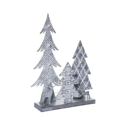 Transpac Silver Metal Light Up Rustic Christmas Scene Decor Tree Sculpture In Silver