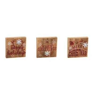 Transpac Wood Merry Christmas Block Set Of 3 Home Decorations In Red