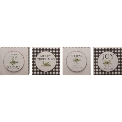 Transpac Mdf Dimensional Plaid Block Set Of 4 Christmas Decor In White