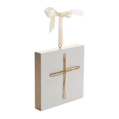 Transpac Off-white Wooden Christmas Cross Block Ornament Indoor Decor In White